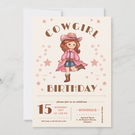 Invitation Anniversaire de Pink Cowgirl (Devant)