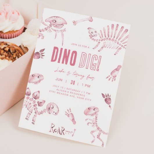 Invitation Anniversaire de Pink Dino Dig