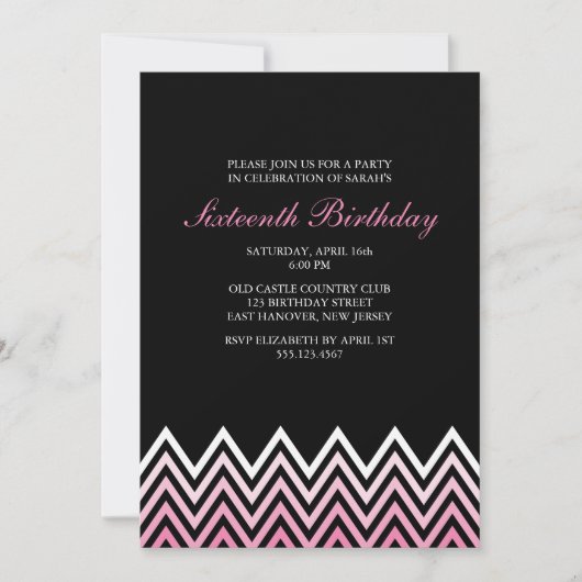 Invitation Anniversaire de Pink Ombre Chevrons (Devant)
