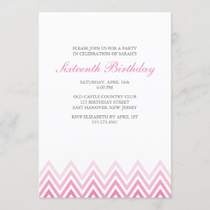 Invitation Anniversaire de Pink Ombre Chevrons