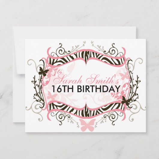 Invitation Anniversaire de Pink Zebra (Devant)