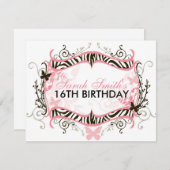 Invitation Anniversaire de Pink Zebra (Devant / Derrière)