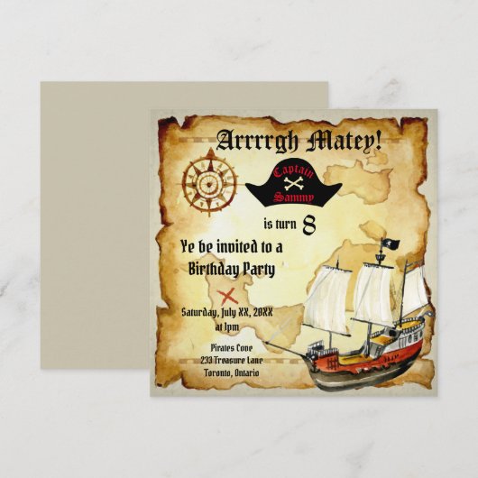 Invitation Anniversaire de Pirate ! (Devant / Derrière)