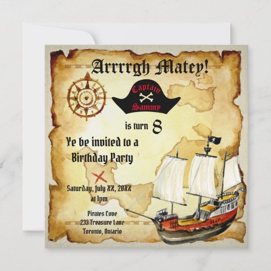 Invitation Anniversaire de Pirate ! (Devant)