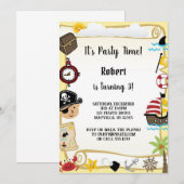 Invitation anniversaire de pirate jaune pour garçon (Devant / Derrière)