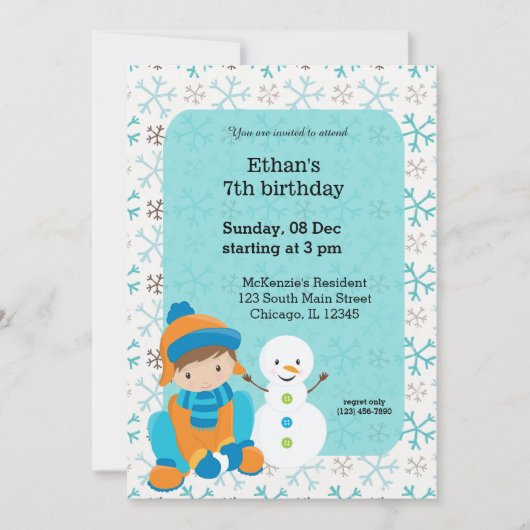Invitation Anniversaire de plaisir hivernal (Devant)