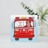 Invitation Anniversaire de pompier de photo de délivrance de (Debout devant)