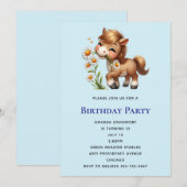 Invitation Anniversaire de poney mignon mangeant des pâqueret (Devant / Derrière)
