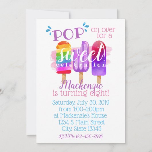 Invitation Anniversaire de Popsicle (Devant)