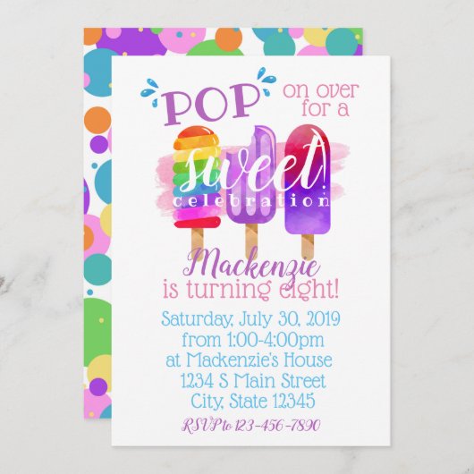 Invitation Anniversaire de Popsicle (Devant / Derrière)