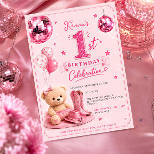 Invitation Anniversaire de première année de Cowgirl Rose Dis