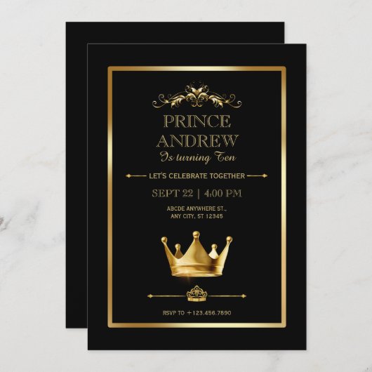 Invitation Anniversaire de Prince (Devant / Derrière)