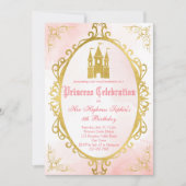 Invitation Anniversaire de princesse à cadre rose et or (Devant)