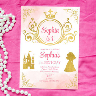 Invitation Anniversaire de princesse rose et or