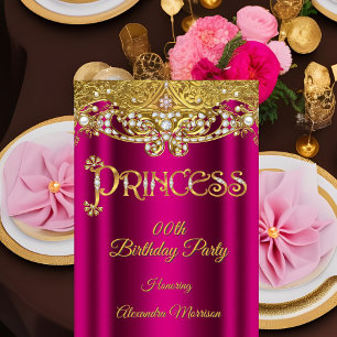 Invitation Anniversaire de princesse Rose vif Diamant Or Perl
