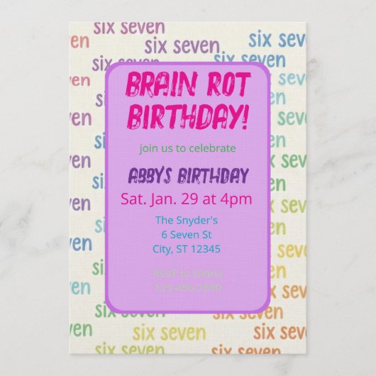 Invitation Anniversaire de Purple Six Seven Brain Rot (Devant)