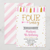 Invitation Anniversaire de QUATRE ans sassy (Devant / Derrière)