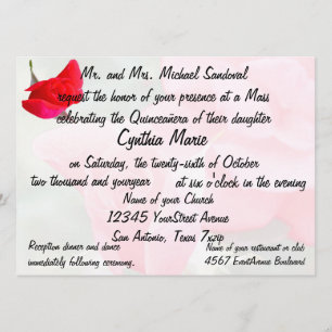 Invitation Anniversaire de Quinceanera de rose assez rouge