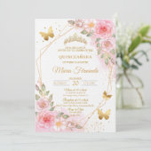 Invitation Anniversaire de Quinceañera en rose et or (Debout devant)