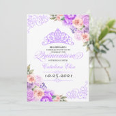 Invitation Anniversaire de Quinceanera florale rose et violet (Debout devant)
