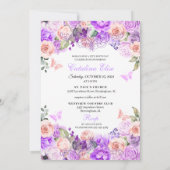 Invitation Anniversaire de Quinceanera florale rose et violet (Dos)