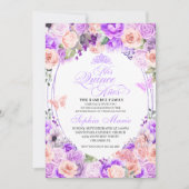 Invitation Anniversaire de Quinceanera florale rose et violet (Devant)