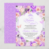 Invitation Anniversaire de Quinceanera florale rose et violet (Devant / Derrière)