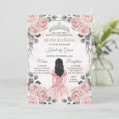 Invitation Anniversaire de Quinceanera, princesse rose et gri (Debout devant)