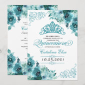 Invitation Anniversaire de Quinceanera Turquoise (Devant / Derrière)