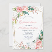 Invitation Anniversaire de Quinceañera vintage rose (Devant)