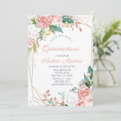 Invitation Anniversaire de Quinceañera vintage rose (Debout devant)