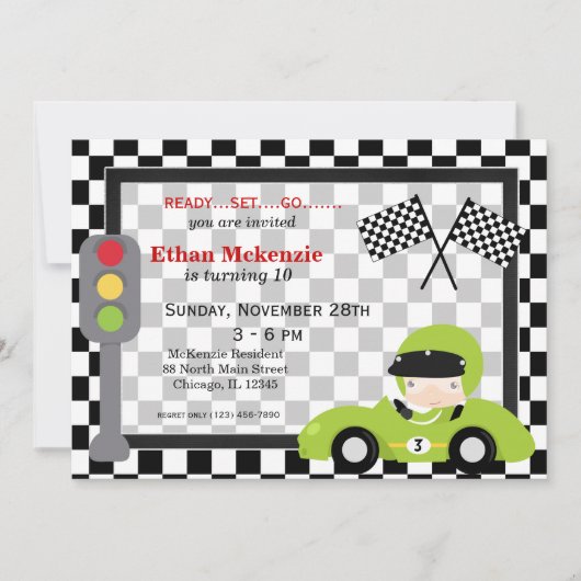 Invitation Anniversaire de Racecar (Devant)