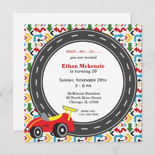 Invitation Anniversaire de Racecar (Devant / Derrière)