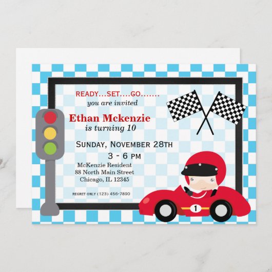 Invitation Anniversaire de Racecar (Devant / Derrière)