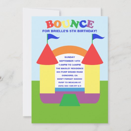 Invitation Anniversaire de Rainbow Bounce Boundge House (Devant)