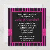 Invitation Anniversaire de rayure rose et noire de RUBAN (Dos)