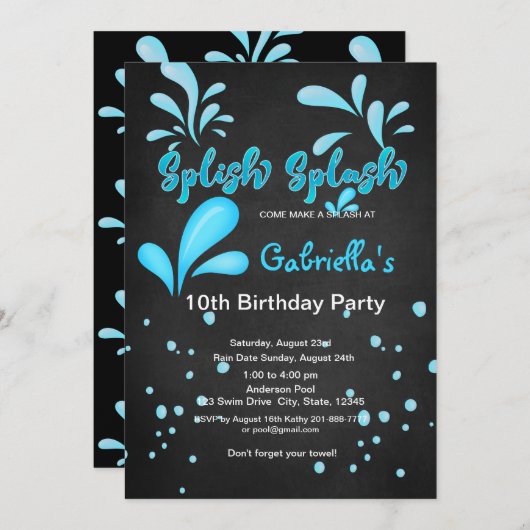 Invitation Anniversaire de réception au bord de la piscine (Devant / Derrière)