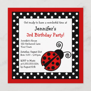 Invitation Anniversaire de Red Ladybug - Pois noirs et blancs