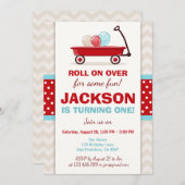 Invitation Anniversaire de Red Wagon Bleu de Red W (Devant / Derrière)