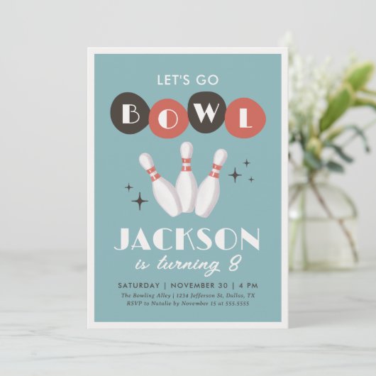 Invitation Anniversaire de Retro Vintage Bowling (Debout devant)