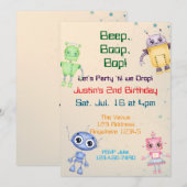 Invitation Anniversaire de Robot Bip Boop Bop (Devant / Derrière)