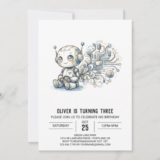 Invitation Anniversaire de Robot Circuit Gris (Devant)