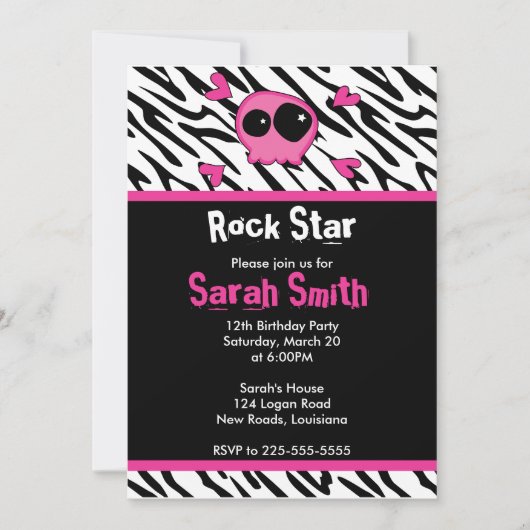 Invitation Anniversaire de Rock Star (Devant)