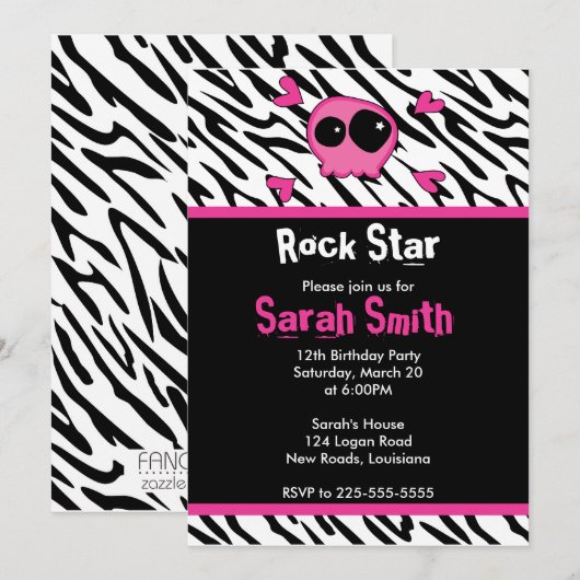 Invitation Anniversaire de Rock Star (Devant / Derrière)