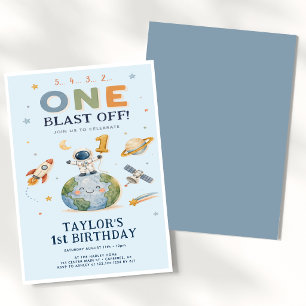 Invitation Anniversaire de Rocket Countdown Blue 1ère année