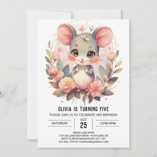 Invitation Anniversaire de Rodent Chic Mouse (Devant)
