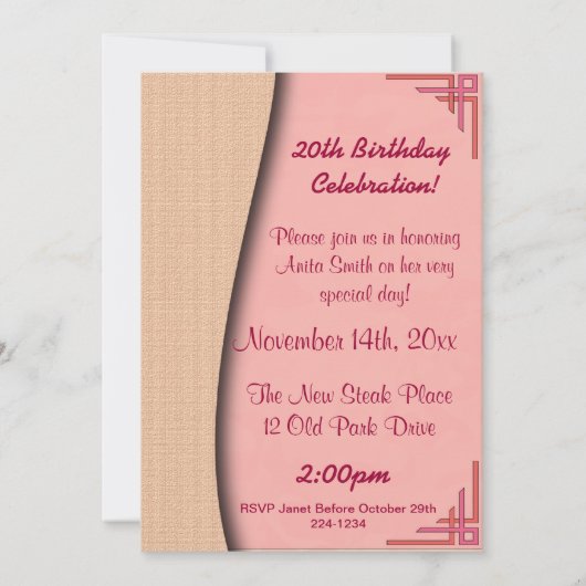 Invitation Anniversaire de rose de rose joyeux (Dos)
