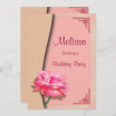 Invitation Anniversaire de rose de rose joyeux (Devant / Derrière)