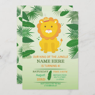 Invitation Anniversaire de safari du Roi Jungle Lion Birthday