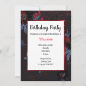 INVITATION ANNIVERSAIRE DE SATIN D'ARBRE FLORAL ROUGE NOIR (Devant)